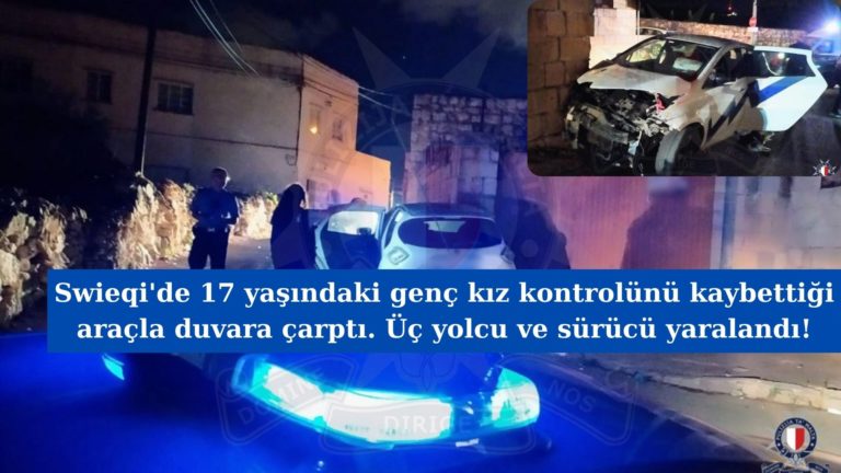 17 yaşındaki sürücü duvara çarptı: Dört yaralı!