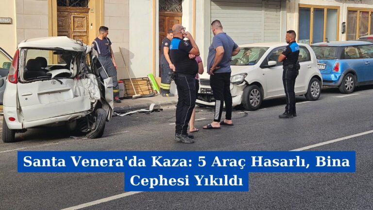 Santa Venera’da Kaza: 5 Araç Hasarlı, Bina Cephesi Yıkıldı