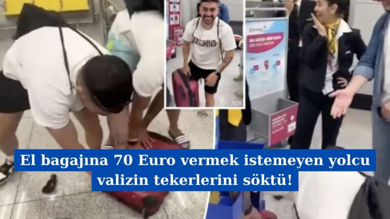 El bagajına 70 Euro vermek istemeyen yolcu valizin tekerlerini söktü!