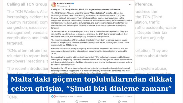 Malta’daki göçmen topluluklarından dikkat çeken girişim, “Şimdi bizi dinleme zamanı”